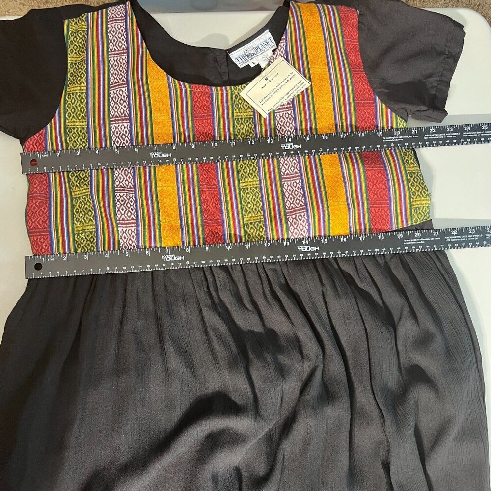 The Planet Maxi Dress Large Black Multicolor Nepal Gauze Peasant Hippie Boho New - Picture 3 of 14